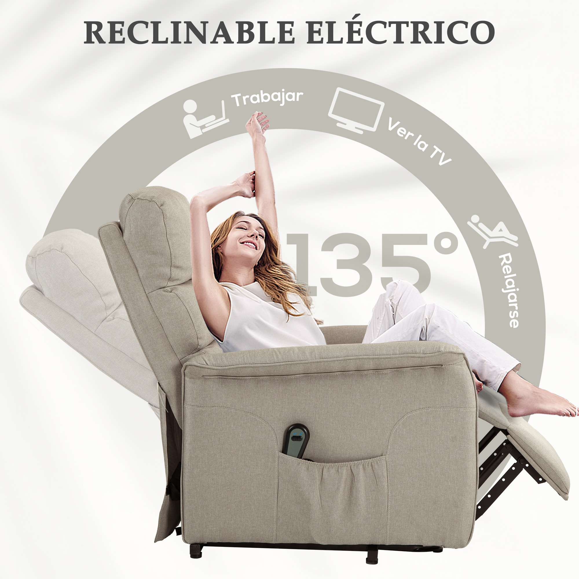 Sillón Relax Reclinable Eléctrico Sillón Levanta Personas con Mando a Distancia y Bolsillo Lateral Sillón Elevador para Salón Dormitorio Beige