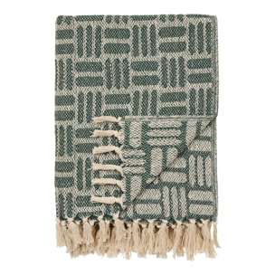 Plaid Adana in verde con motivo geometrico intrecciato e frange 130x180 cm