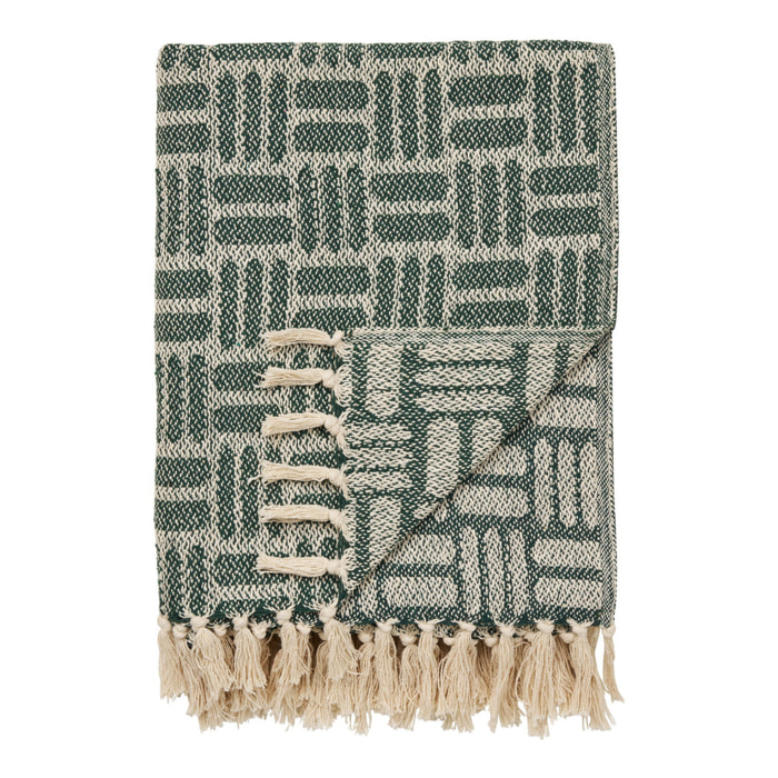 Plaid Adana in verde con motivo geometrico intrecciato e frange 130x180 cm