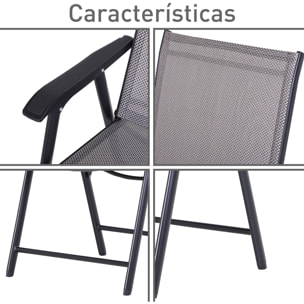 Conjunto de 2 Sillas Plegables para Exterior Con Reposabrazos Sillas para Balcones Jardín Terraza Metal Texteline Carga 110kg 58x64x94 cm Gris