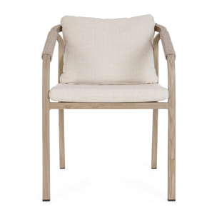 Set 4 sedie da giardino ALVOR con cuscini, intreccio in corda e struttura in alluminio effetto legno