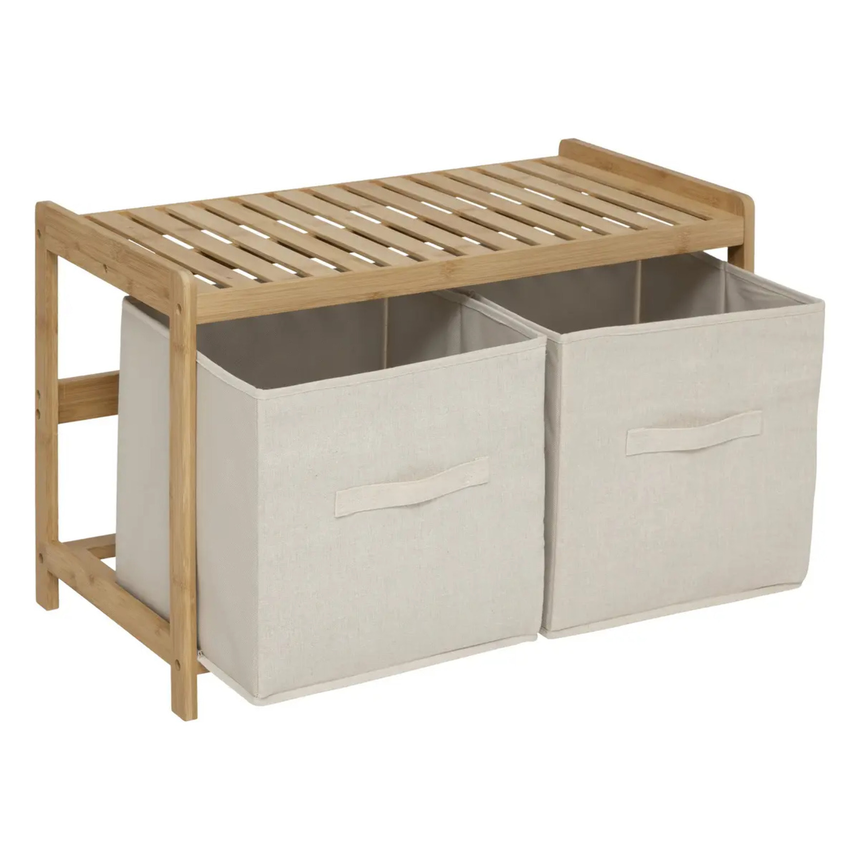 Banc de rangement "Tidy Box" avec 2 paniers en bambou marron 66,8x35cm