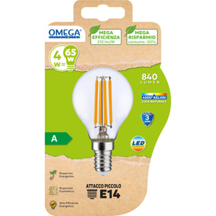 OMEGA Set 3 lampadine filament sfera p45 4000k