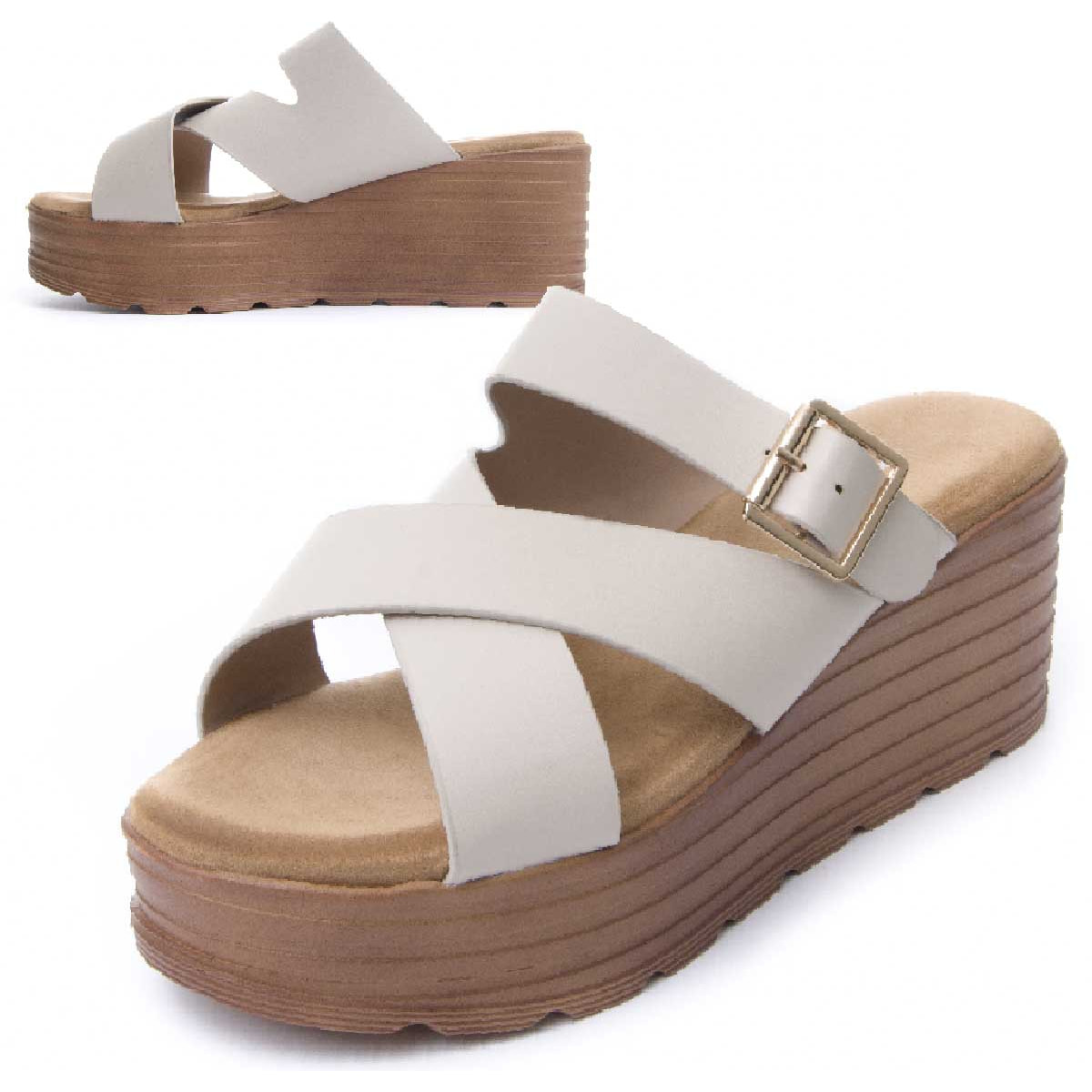 Sandalias de Cuña - Beige - Altura: 8 cm