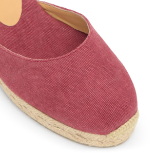 Alpargata de cuña 6 cm en lona de algodón con pala en v y cintas