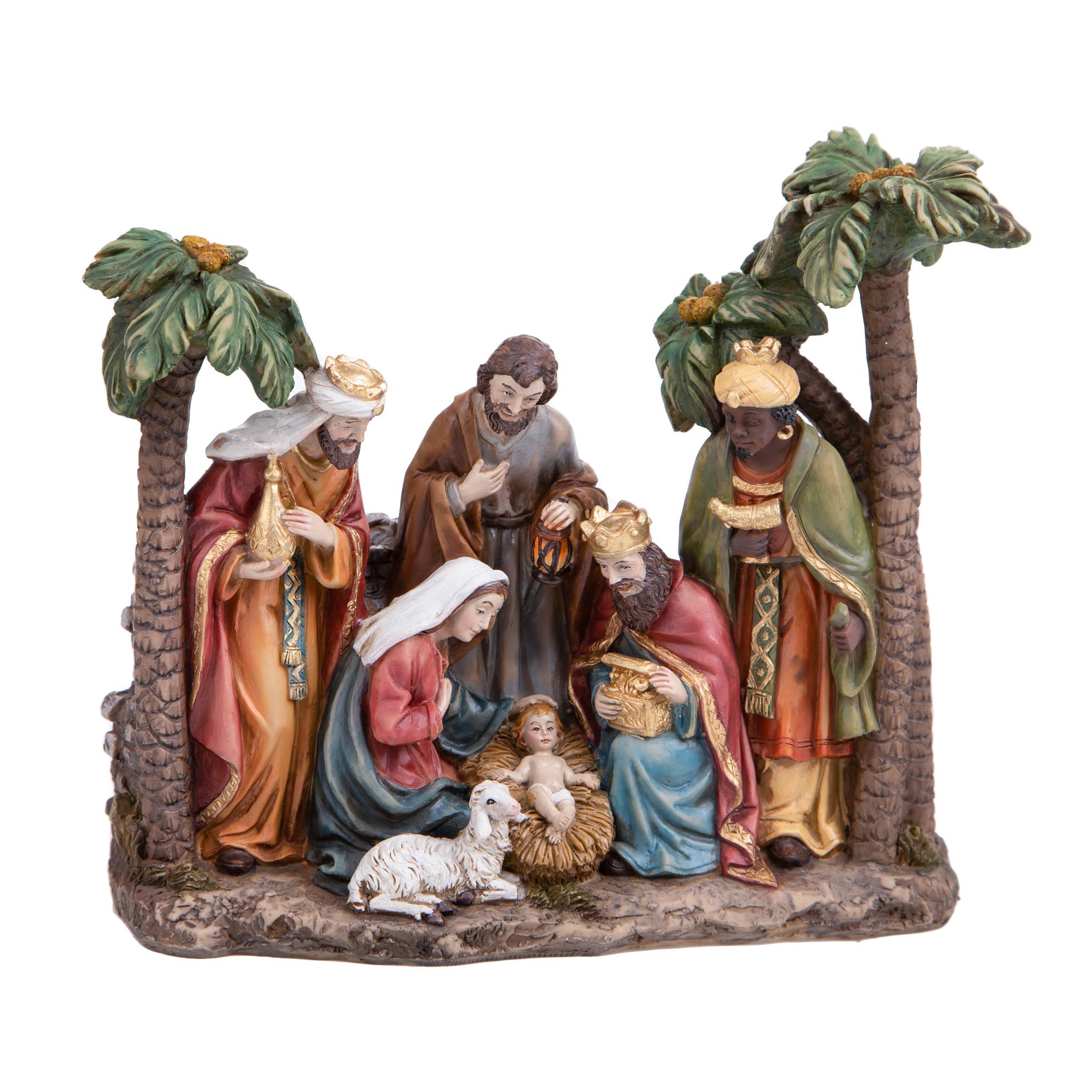 NativitÃ Con Palme. Altezza 21 Cm - Pezzi 1 - 15X21X6cm - Colore: Verde - Bianchi Dino - Articoli Natalizi