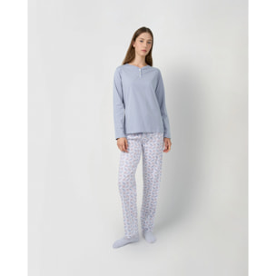 Pijama largo de algodón con escote pico solta índigo