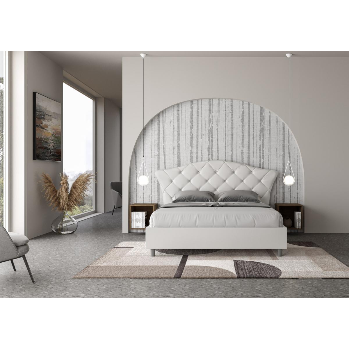 Cama sin somier acolchada 160x200 cuero sintético blanco Langre