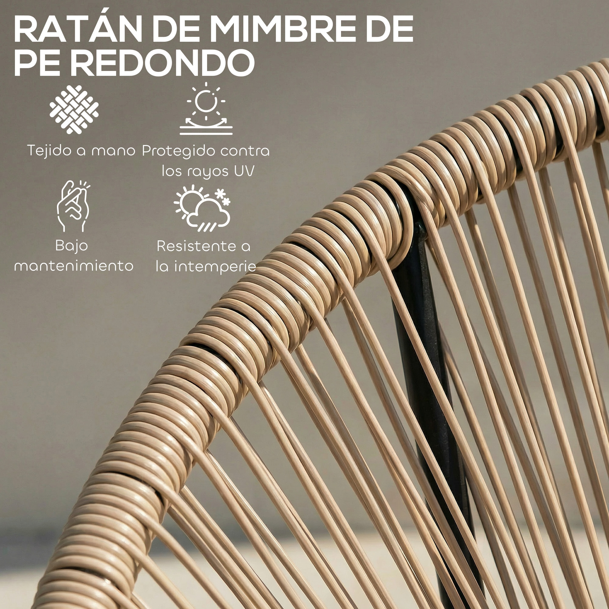 Conjunto de 2 Sillas Acapulco de Jardín de Ratán Sintético, Sillas de Jardín Exterior con Estructura de Acero Triangular, para Balcón, Terraza, Carga 120 kg, Natural