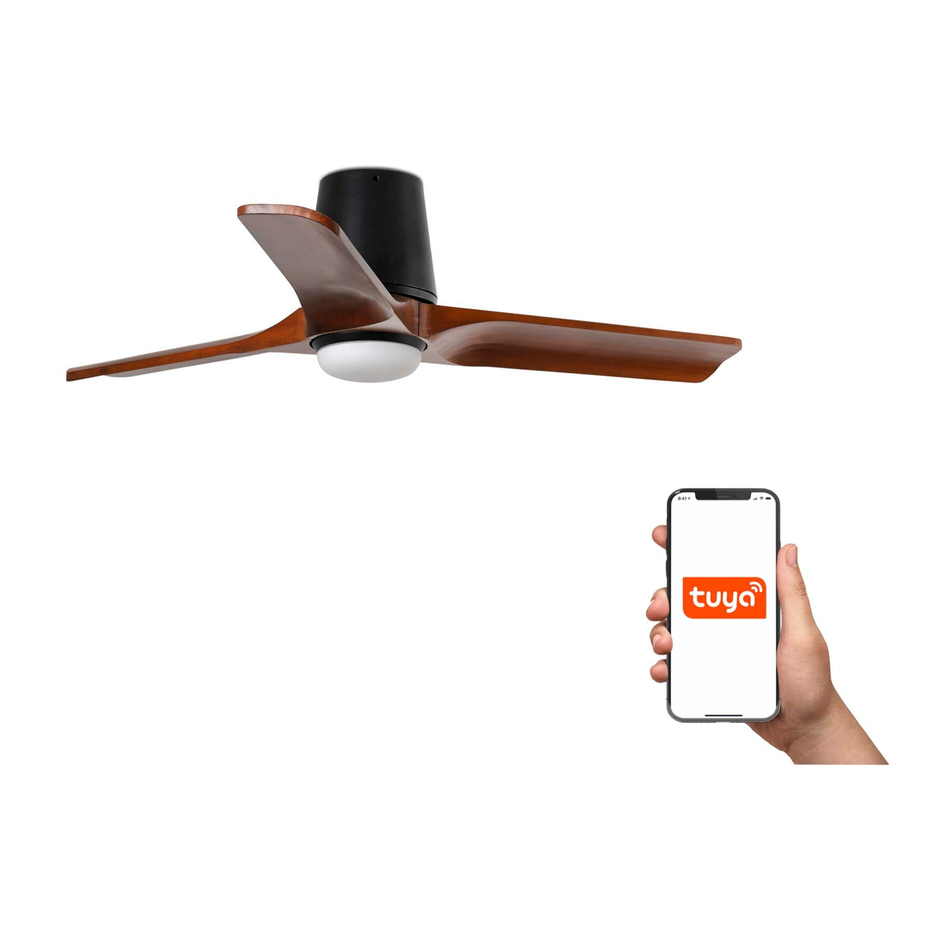 HEYWOOD TUB LED S Ventilateur de plafond noir/noyer TUYA