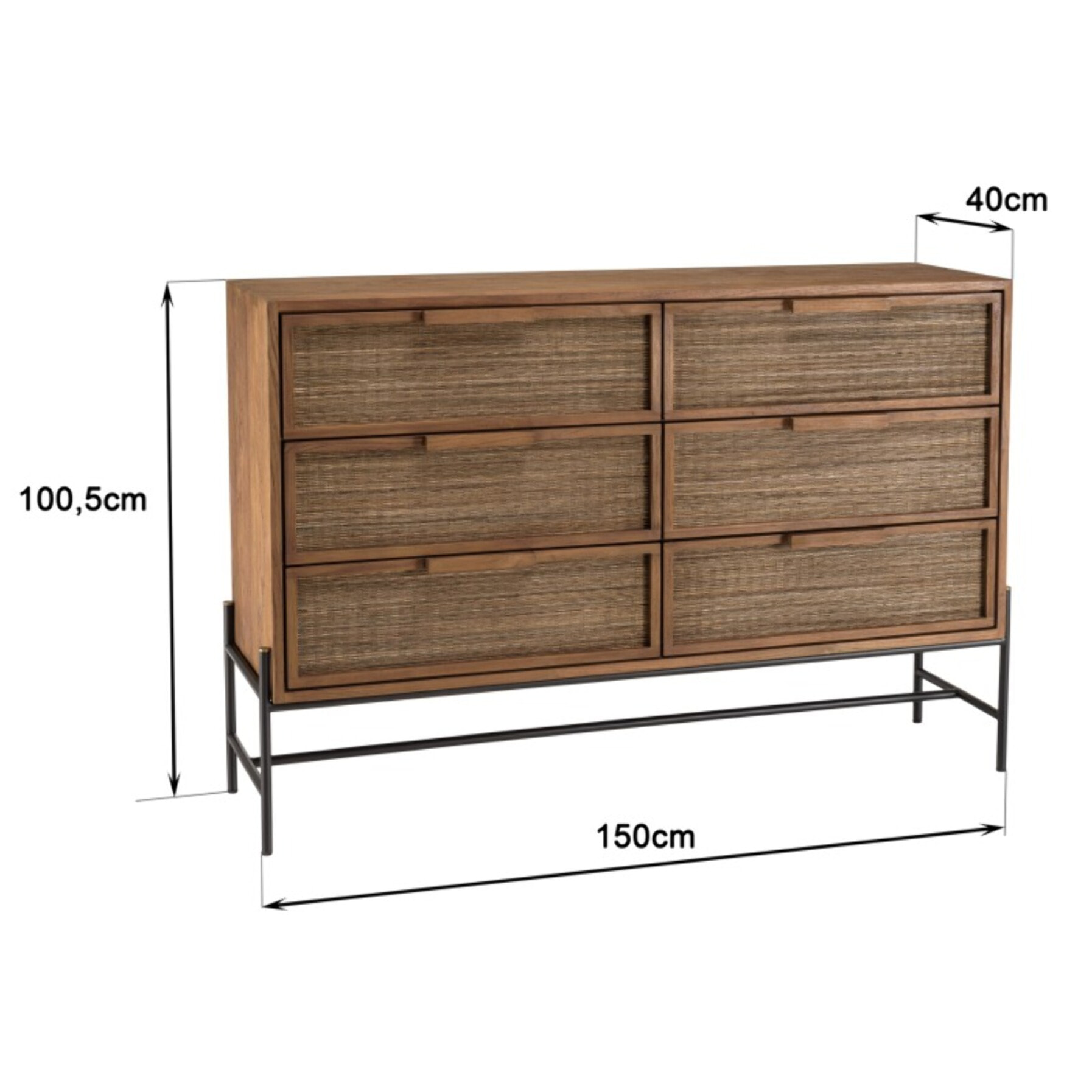 SIXTINE - Commode 6 tiroirs en bois de teck recyclé