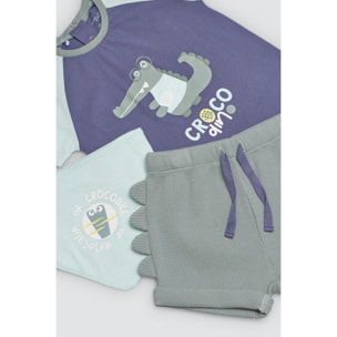 Set per neonati 3 pezzi: maglietta, pantaloncini e bandana Crocodino