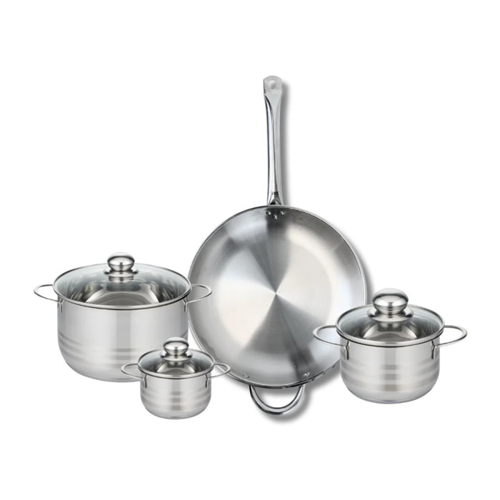 Ensemble de 1 Poêle de cuisson 32 cm et 3 faitouts 12, 16 et 20 cm Elo Profi Brillant