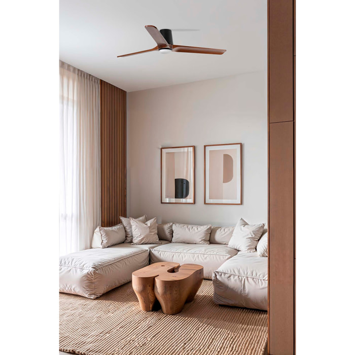 HEYWOOD TUB LED L Ventilatore a soffitto nero/noce TUYA