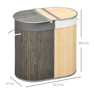 Cesto para Ropa Sucia de Bambú 100L con Tapa 2 Compartimentos 62,5x37x60,5 cm
