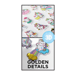 PACK 24 Uds. PEGATINAS STICKERS RELIEVE DISEÑO UNICORNIO