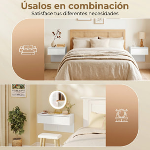 Juego de 2 Mesitas de Noche Flotantes con Cajón, Mesillas de Noche, Montado en la Pared, Diseño Moderno, para Dormitorio, 40x35x36,2 cm, Blanco Brillo