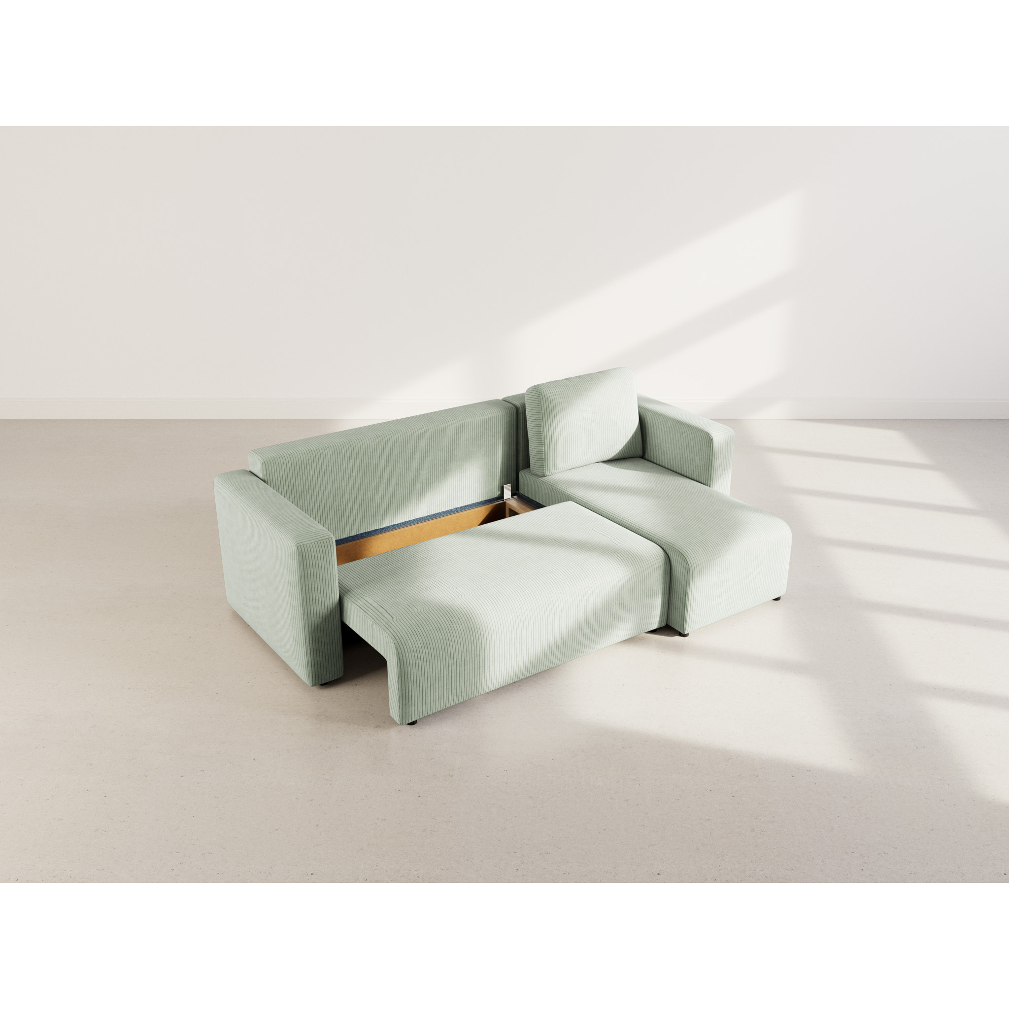 Canopy - canapé d'angle réversible 4 places convertible avec coffre en velours côtelé - Vert sauge