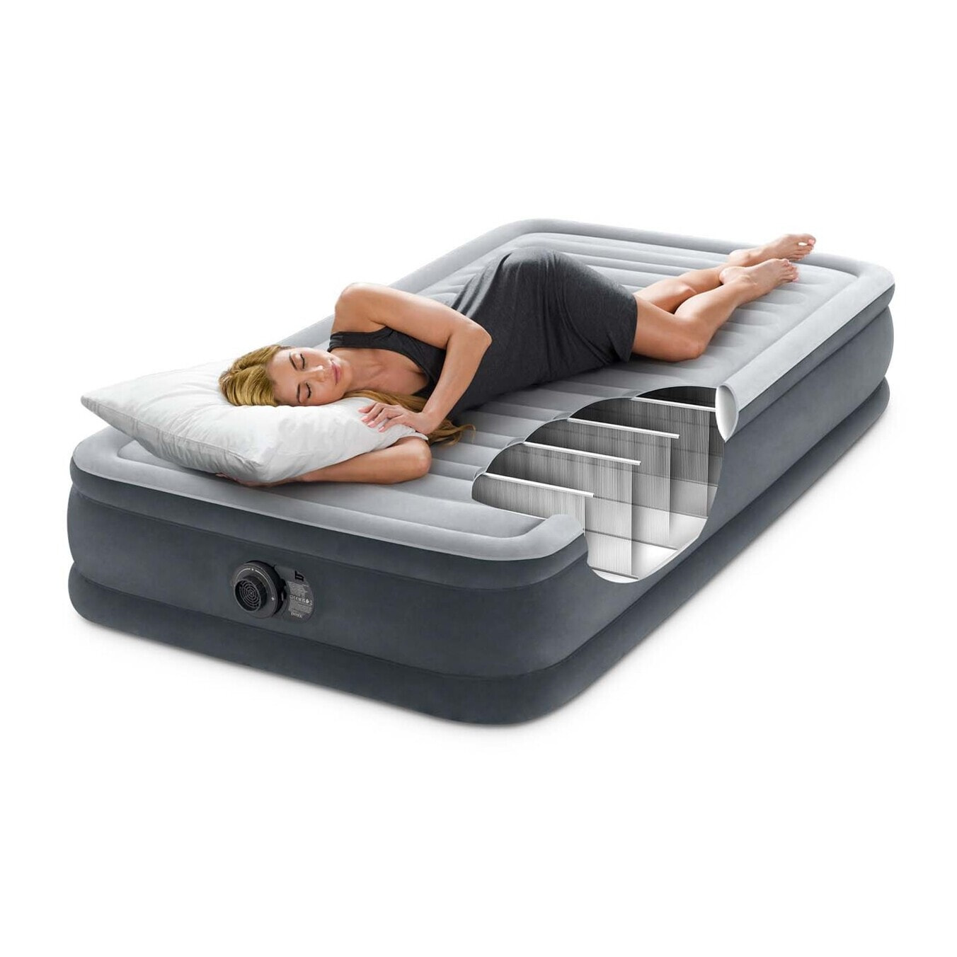 Intex Materasso Gonfiabile Dura-Beam Comfort Plush Singolo con Pompa Elettrica Incorporata, 99x191x33 cm
