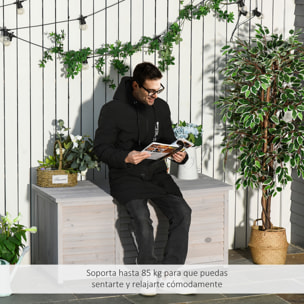 Baúl de Almacenaje Exterior 284L Arcón de Jardín de Madera Impermeable con Tapa Abrible y Diseño Persiana 127x56x60 cm Gris