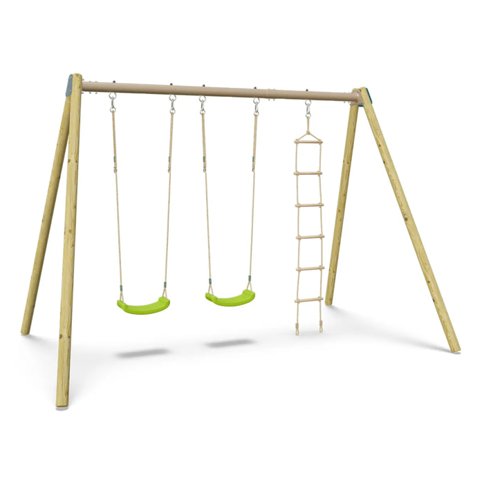 Balançoire double avec echelle de corde - Techwood Harmonie BLOU FUN - Aléo by Trigano