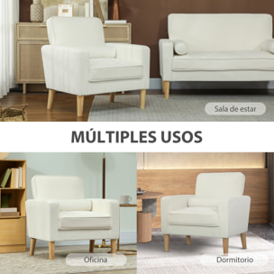 Sillón de Salón Tapizado en Terciopelo Butaca de Salón de 76 cm con Asiento Capitoné 1 Almohada y Patas de Madera para Espacios Pequeños Dormitorio Sala de Estar Oficina Crema