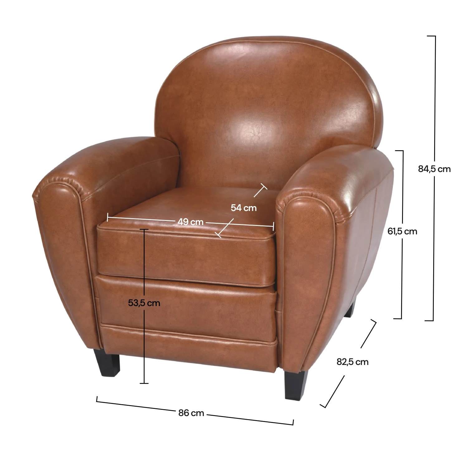 Fauteuil camel en croute de cuir enduite - Club