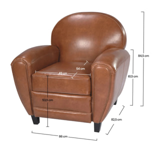 Fauteuil camel en croute de cuir enduite - Club