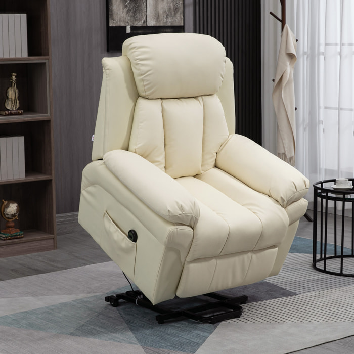 Fauteuil releveur inclinable avec repose-pied ajustable - fauteuil de relaxation électrique - revêtement synthétique crème