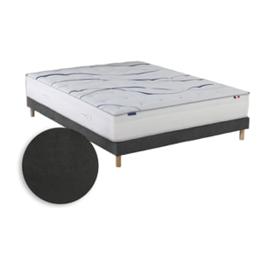 Ensemble matelas mousse HD NUVIA avec sommier, chenille bouclettes gris anthracite
