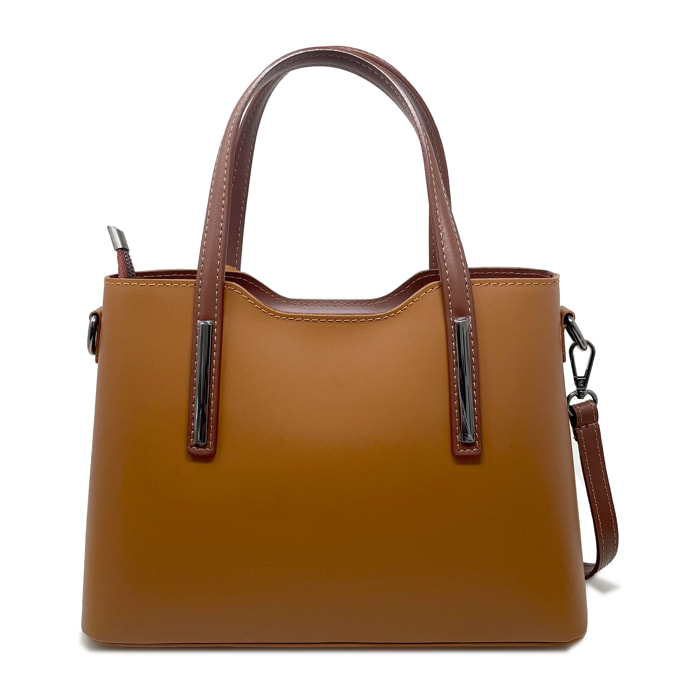 Chicca Borse - Borsa a Mano Donna in Vera Pelle - Colore Cuoio - Marrone