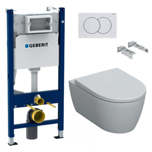 Pack WC Bati-support Geberit Duofix  + WC Geberit sans bride iCon + Abattant softclose + Plaque blanche (iConGeb3)