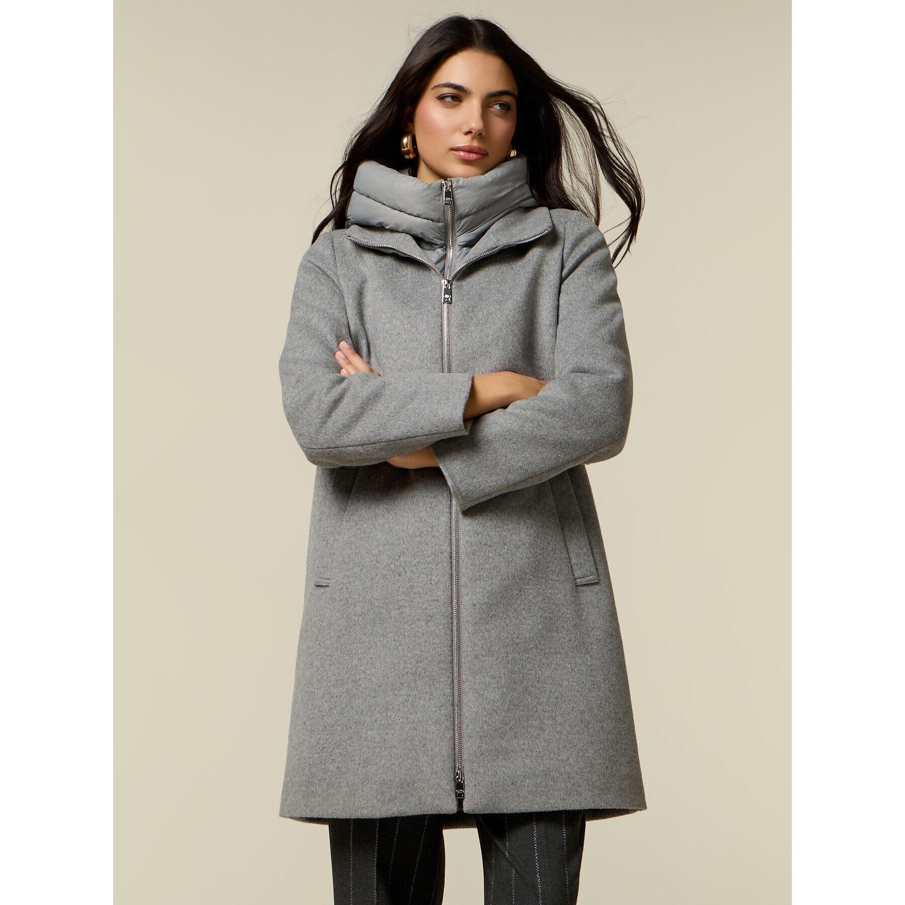 Oltre - Cappotto misto lana con inserti in nylon - Grigio