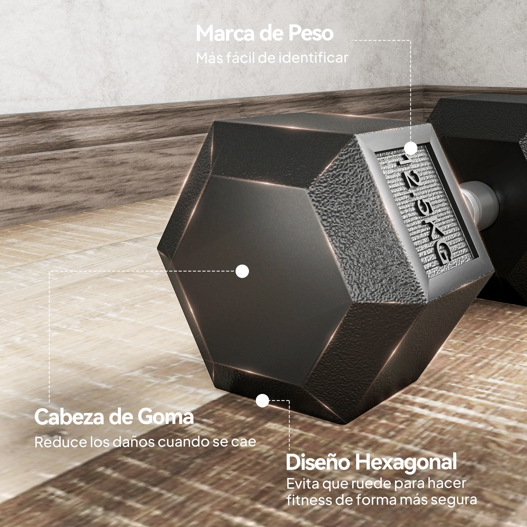 Juego de Mancuernas Hexagonales, 2 x 12,5 kg, de Hierro Fundido, Recubiertas de Goma, Juego de Pesas con Barras de Conexión para Entrenamiento en Casa, Gimnasio y Oficina, Negro y Plata