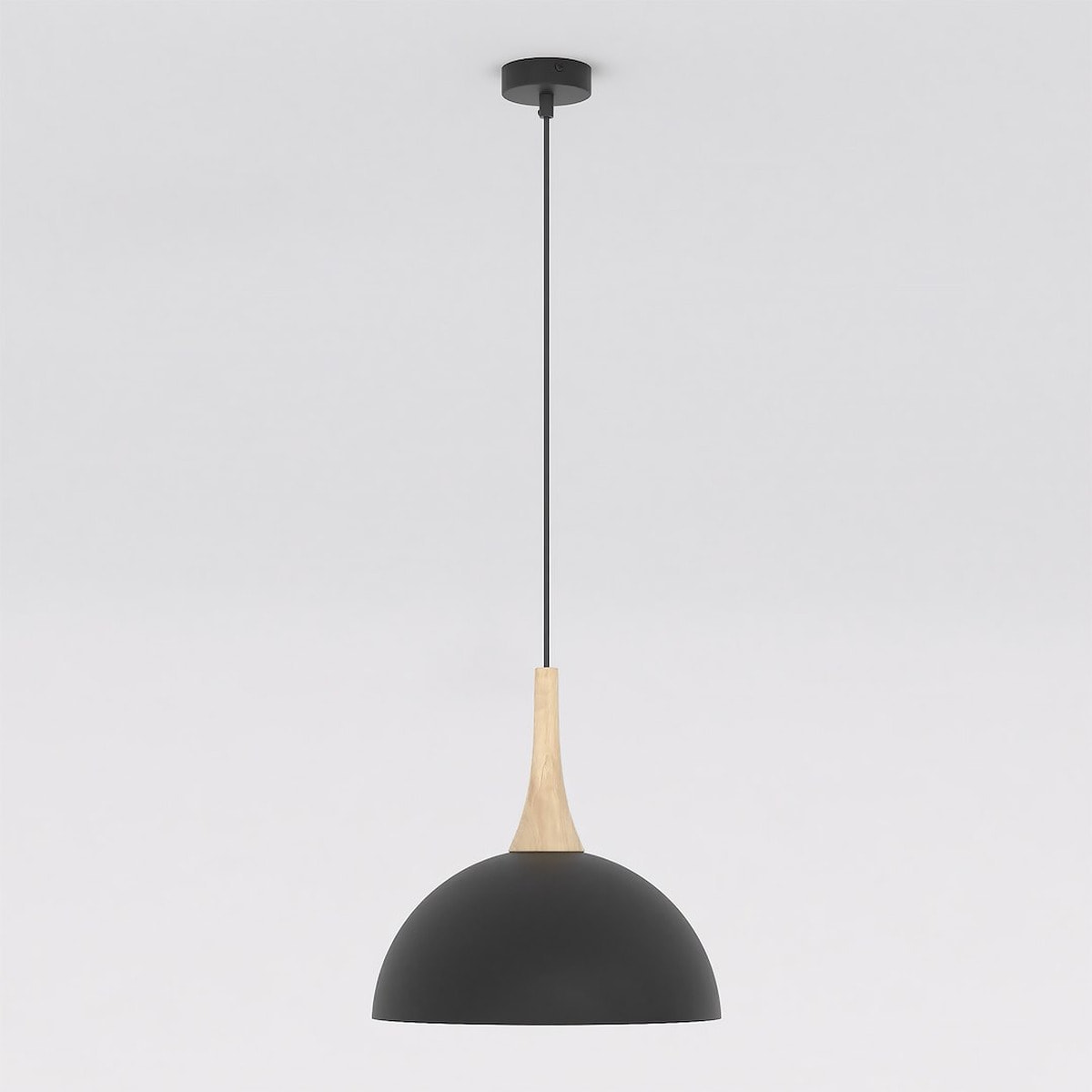 Lampada a sospensione Nautica in acciaio nero opaco e legno
