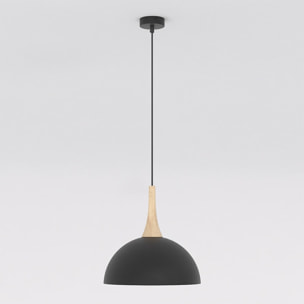 Lampada a sospensione Nautica in acciaio nero opaco e legno