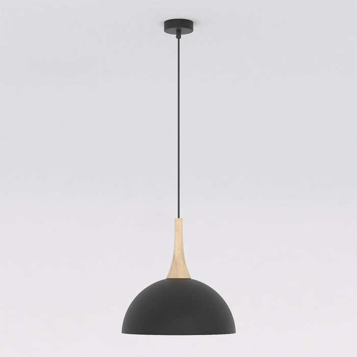 Lampada a sospensione Nautica in acciaio nero opaco e legno