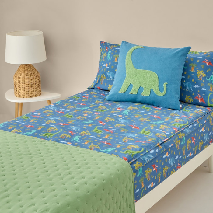 Saco de dormir de algodón percal 180 hilos estampado dinosaurios Dinis color azul 100% Algodón percal