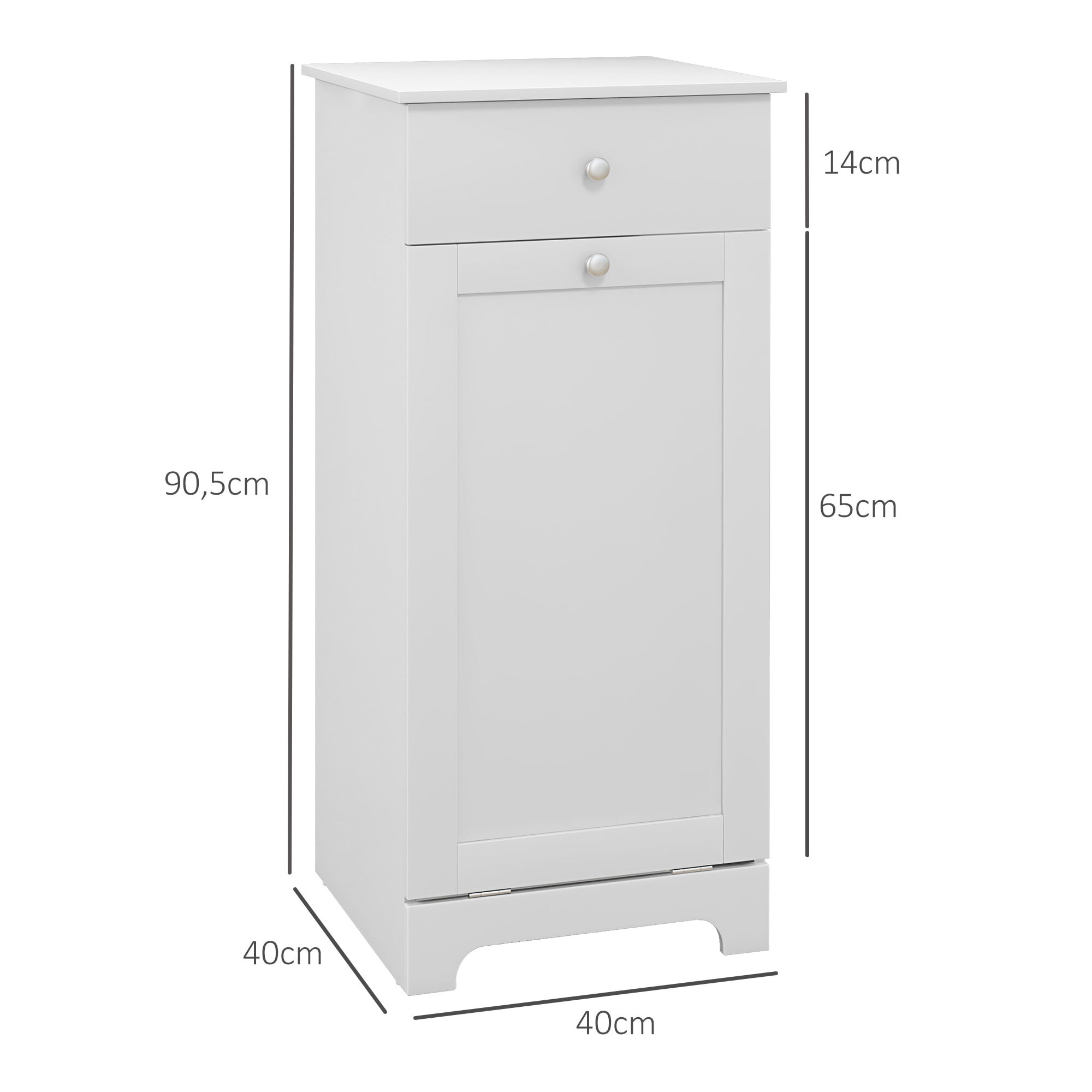 Meuble de salle de bain avec panier à linge, meuble de rangement avec tiroir - 40L x 40l x 90,5H cm - blanc