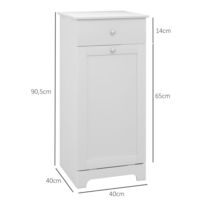 Meuble de salle de bain avec panier à linge, meuble de rangement avec tiroir - 40L x 40l x 90,5H cm - blanc