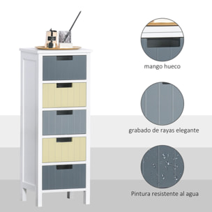 HOMCOM Cómoda de Madera con 5 Cajones Cajonera Auxiliar de Almacenaje con Patas Elevadas Estilo Moderno para Dormitorio Salón Baño 35x28x90,5 cm Multicolor