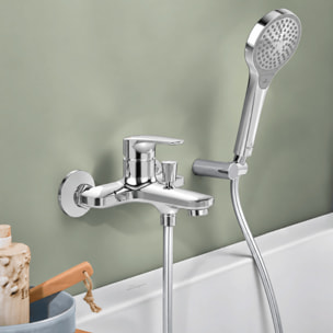 Ensemble bain douche mécanique O novo avec douchette 3 jets et support