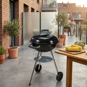 Barbacoa de Carbón con Ruedas Ø47cm - Parrilla de Acero Cromado y Rejilla para Carbón - Para Jardín, con Patas de Acero Inoxidable