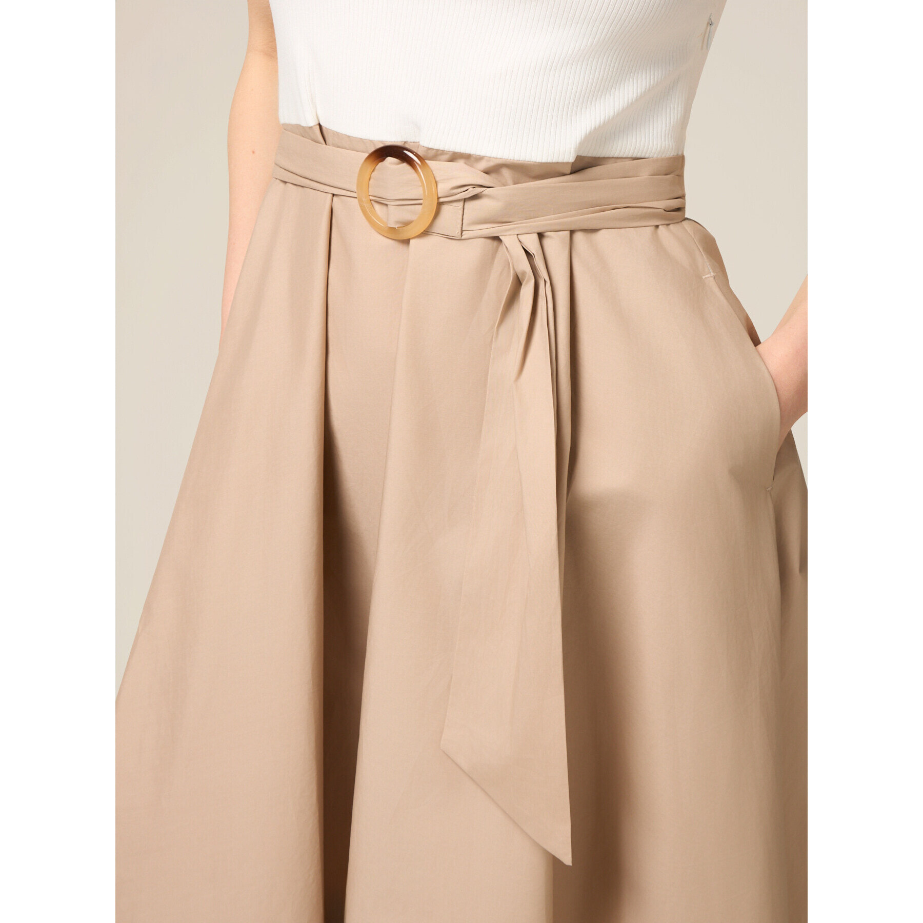 Oltre - Vestido bicolor con cinturón - Beige