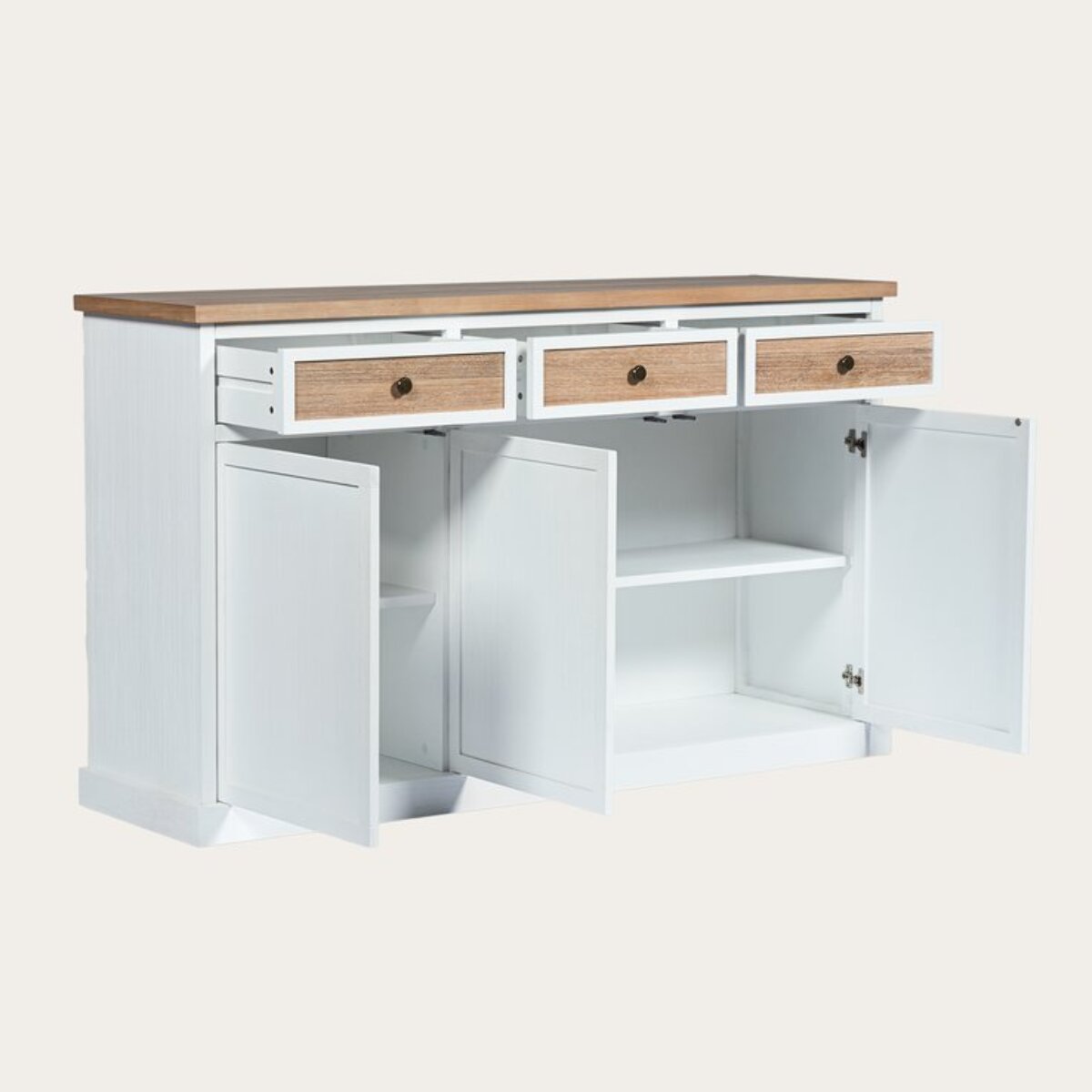 Buffet Louis -plaque en bois d'acacia et bois massif de mindi-couleur antique 160 x 95 x 45 cm
