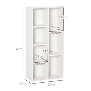 Estantería para Libros Librería de Madera con 7 Compartimentos de Almacenaje Plantas Archivos para Sala de Estar Dormitorio Oficina 50x24x106 cm Blanco