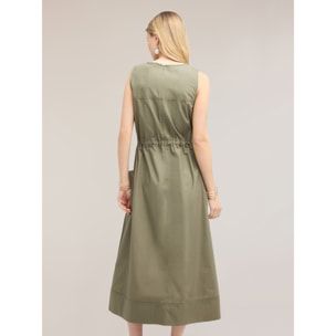 Motivi - Vestito con coulisse in popeline - Verde militare