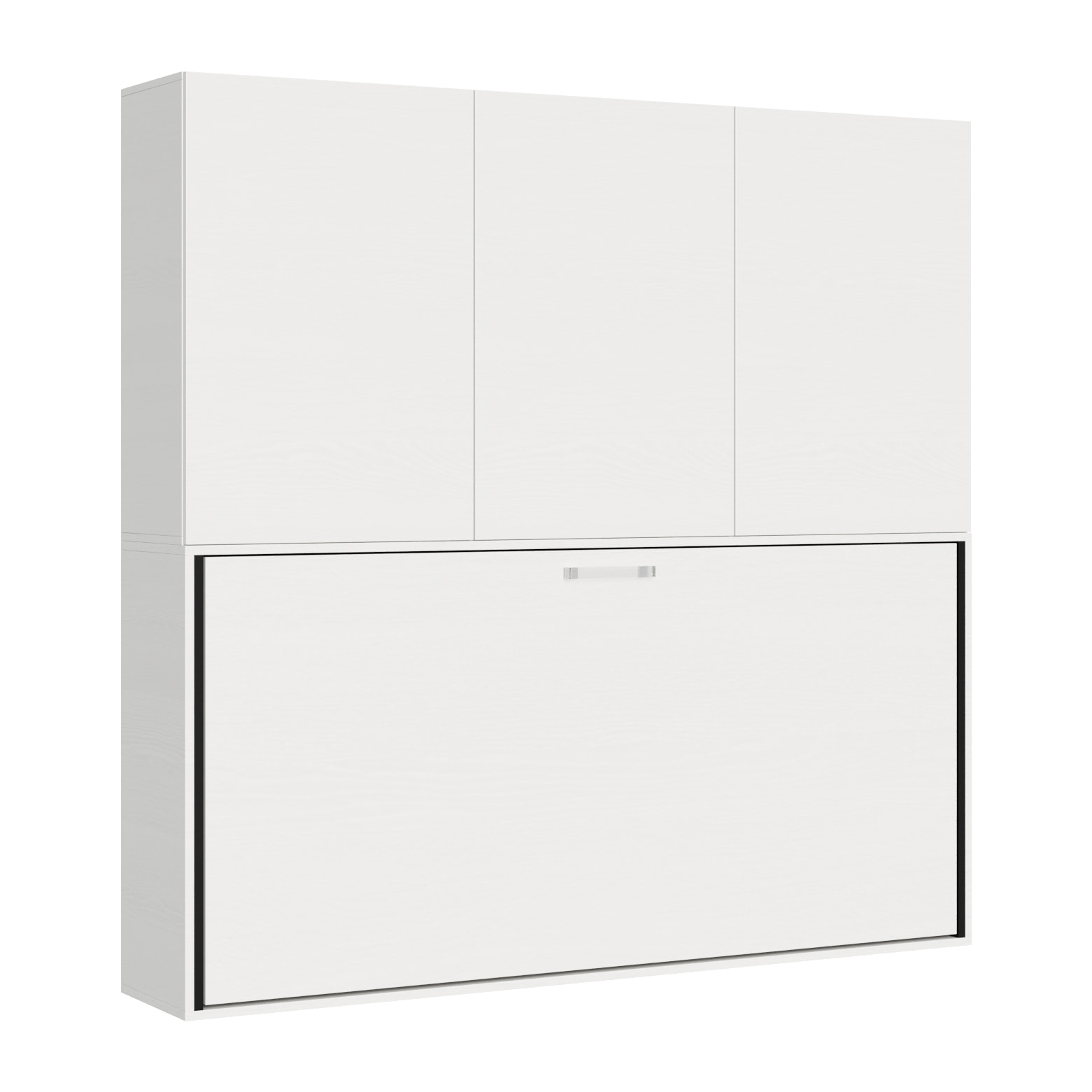 Armoire lit escamotable horizontal 1 couchage 85 Kando avec matelas composition D Frêne Blanc