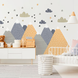 Stickers muraux enfants - Décoration chambre bébé - Autocollant Sticker mural géant enfant montagnes scandinaves JIKA