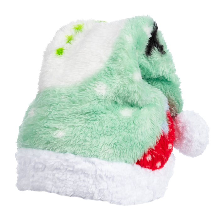 Cappello in peluche extra morbido. Design verde con pupazzo di neve. 31x48 cm.